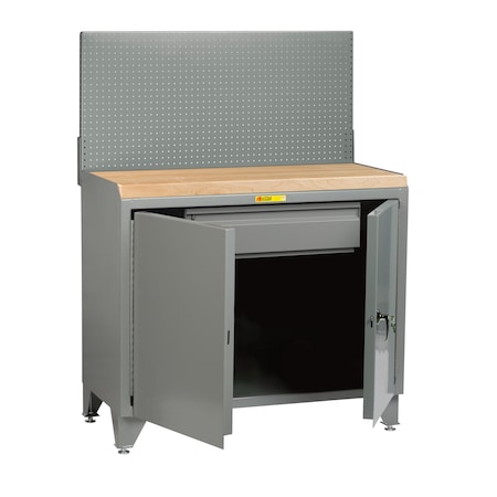 Little Giant Bench Cabinet, 24" X 48", Doors, Butcher Block, Pegboard Panel MJLL2D2448HDPB